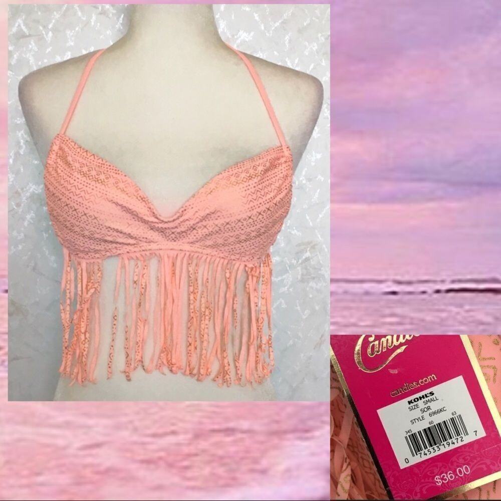 Small peach fringe bikini top